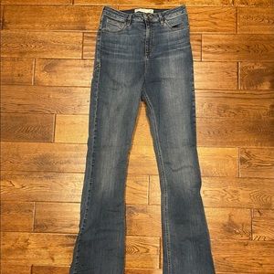 High-rise flare jeans. medium wash. ASOS size 30. No rips. Retro stitching!